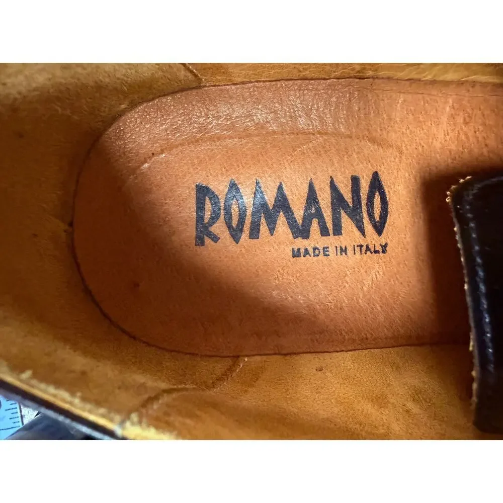 Romano Italy Black Patent Leather Oxford Lace Up Shoes Mens 8.5 Handmade